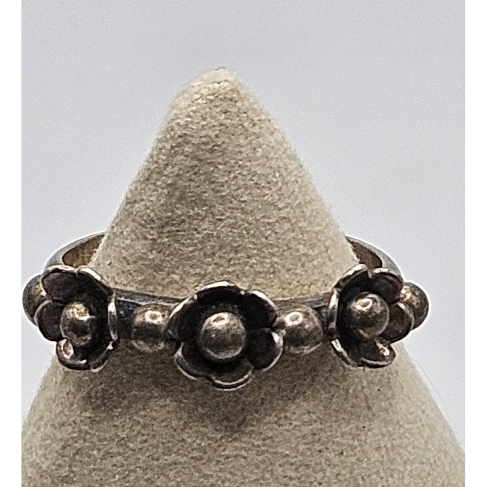 Vintage Sterling Silver Ball Bead Flower Ring Size 6.5